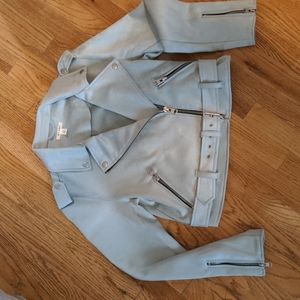 Miami bluish green faux suede biker/moto jacket size large
